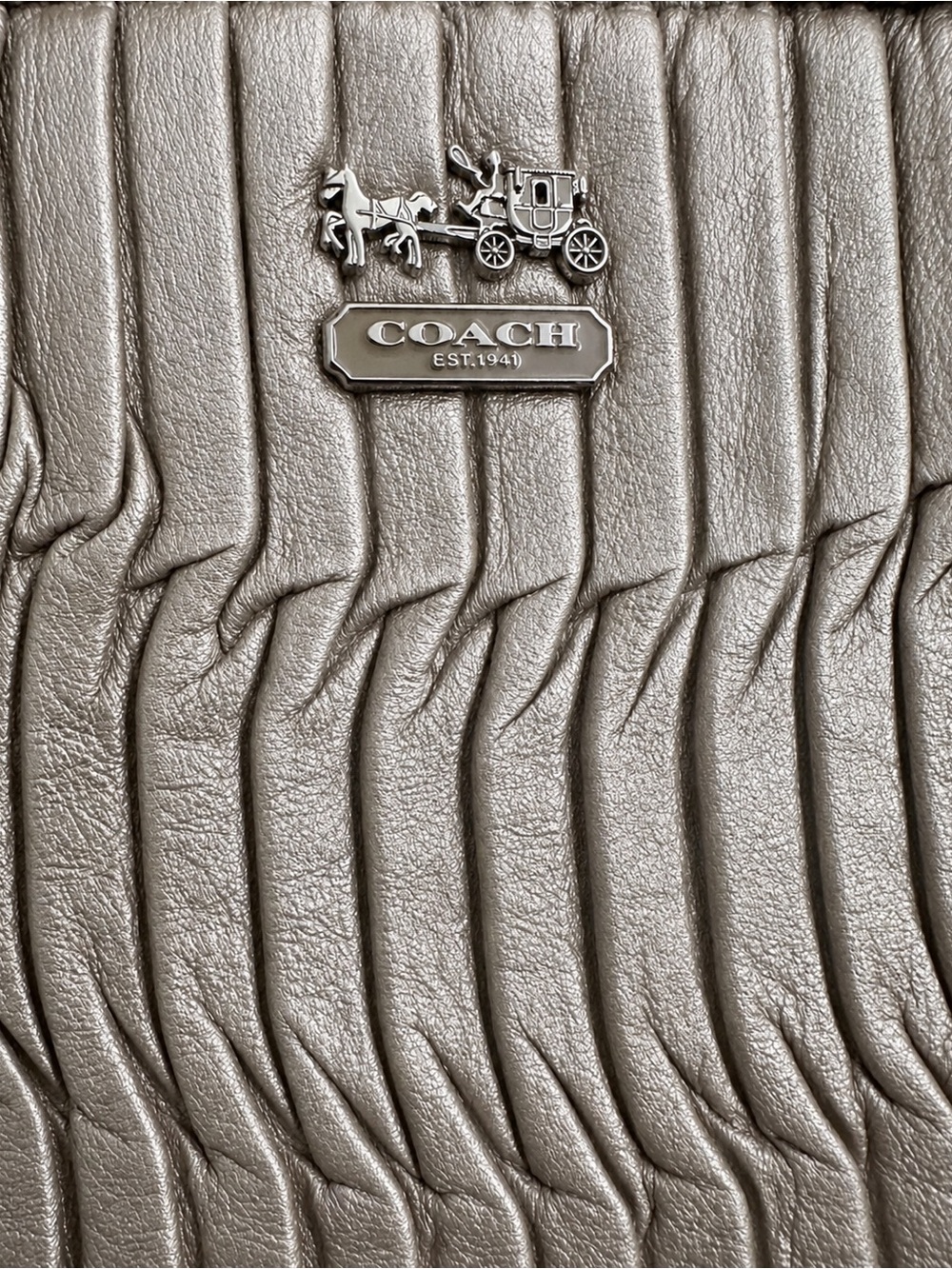 *SOLD* COACH Ashley Metallic Pewter Gathered Leather Satchel Shoulder Bag - Picture 4 of 9